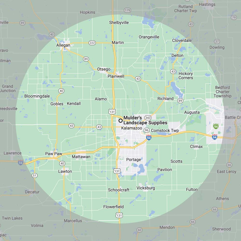 Mulders Landscape supply delivers up to 50 miles from their kalamazoo location.